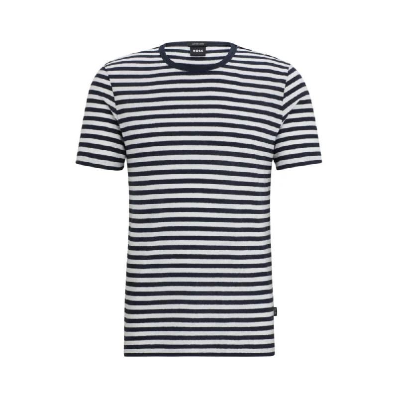 Horizontal-stripe T-shirt in cotton and linen