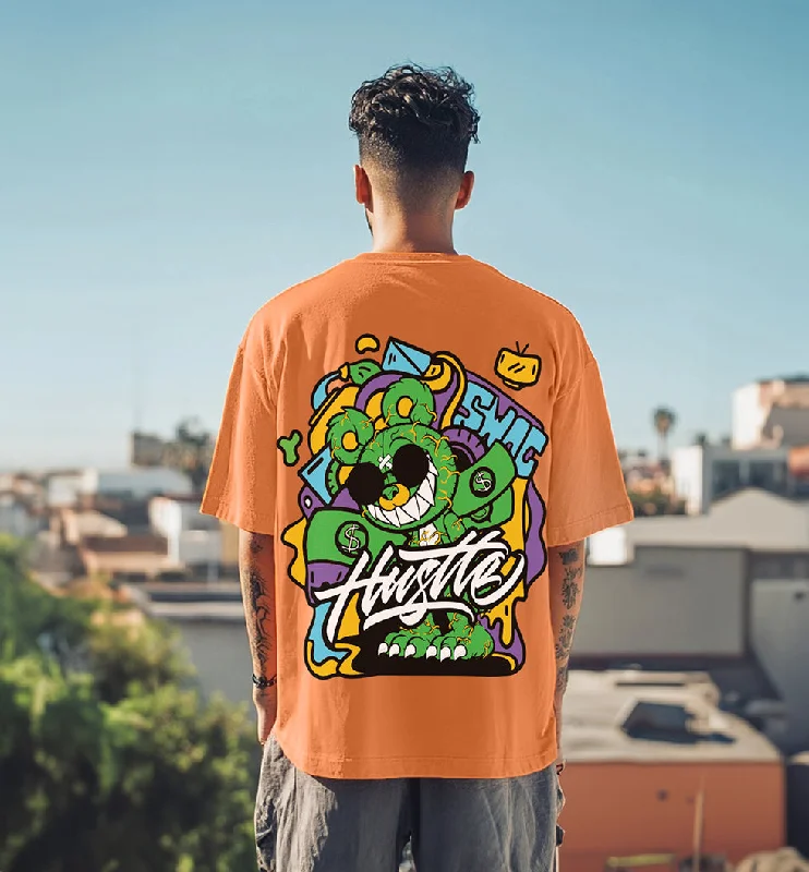 Weekend Bargains to Savor HUSTLE Orange Oversized Back Graphic Printed Tshirt
