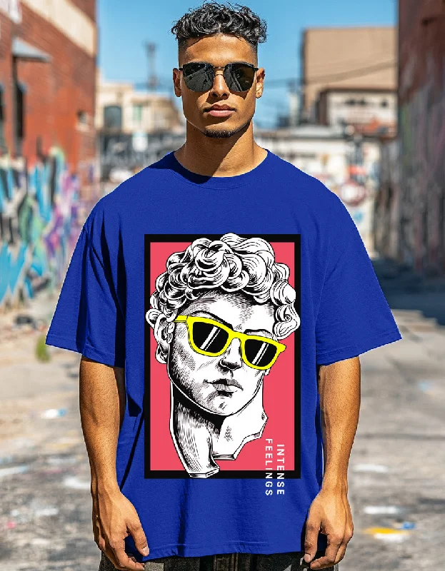 Bargain Prices INTENSE FEELINGS Blue Oversized Front Graphic Printed Tshirt
