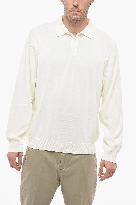 J.Press Long Sleeve Polo Shirt with Ribbed Hem