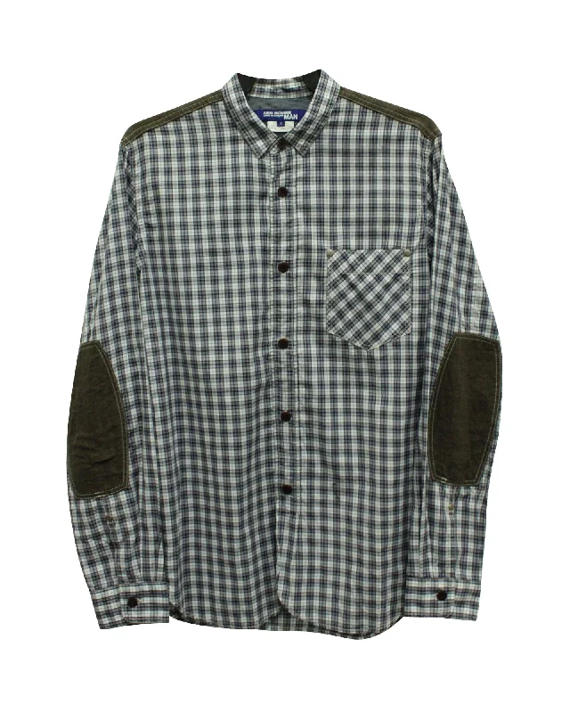 Doorbuster Deal Junya Watanabe Comme des Garçons Plaid Shirt with Elbow Patch in Blue Cotton