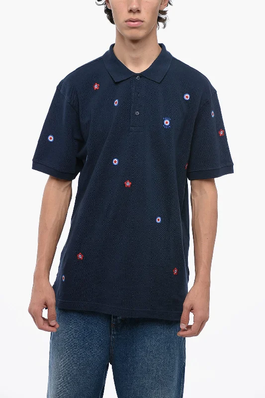 Kenzo Cotton Polo with Embroidered Floral Pattern