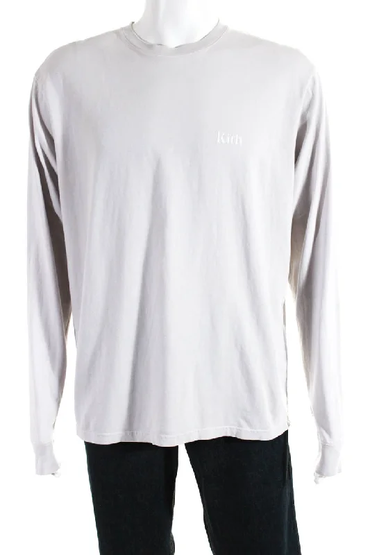Anniversary Sale Kith Mens Cotton Graphic Long Sleeve Pullover Round Neck Top Gray
