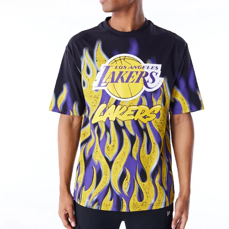 LA Lakers NBA Flame Black Oversized T-Shirt