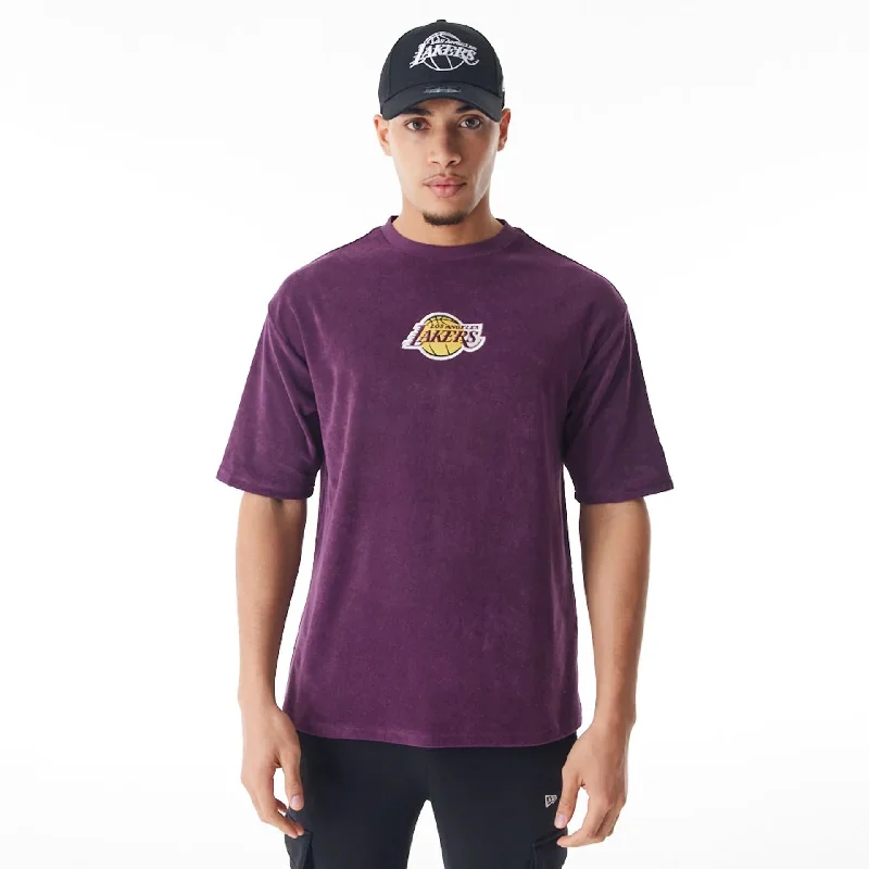 LA Lakers NBA Lifestyle Velour Dark Purple Oversized T-Shirt