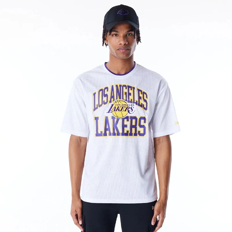 LA Lakers NBA Patch White Oversized Mesh T-Shirt