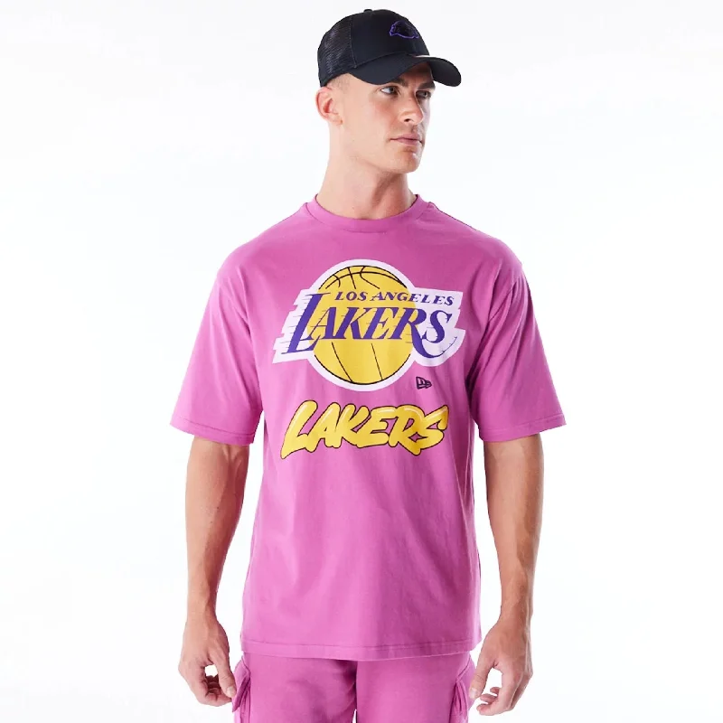 LA Lakers NBA Wordmark Purple Oversized T-Shirt