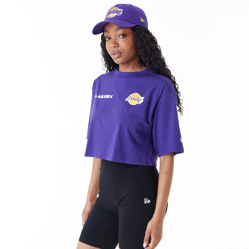 LA Lakers Womens NBA Team Logo Purple Crop T-Shirt