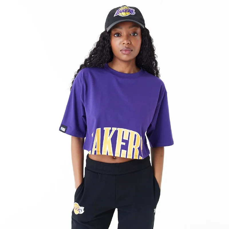 LA Lakers Womens NBA Team Wordmark Purple Crop T-Shirt