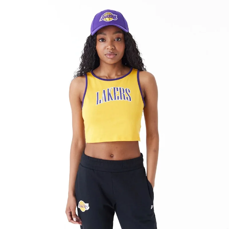 LA Lakers Womens Womens NBA Team Wordmark Yellow Crop Tank Top