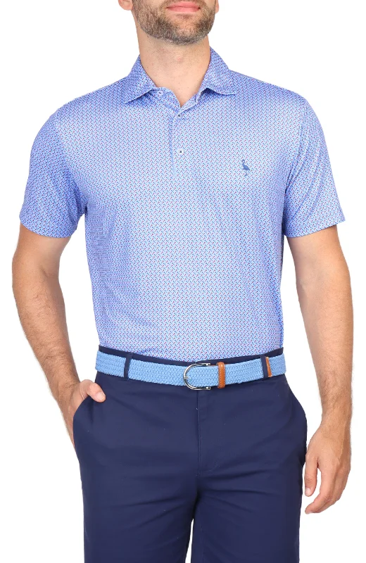 Light Blue Golf Tee Print Performance Polo