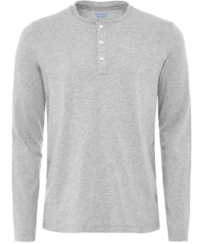 Long Sleeve Henley T-Shirt In Grey