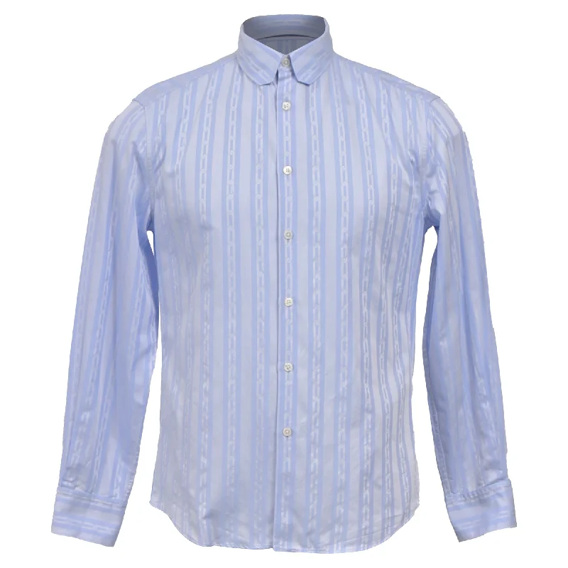 Fantastic Offers Louis Vuitton Chain Print Regular Fit Long Sleeve Shirt in Light Blue Cotton
