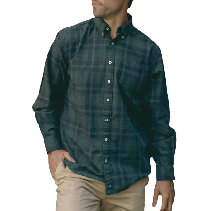 Lubbock Washed Plaid Dress Shirt In Navy/dark Green