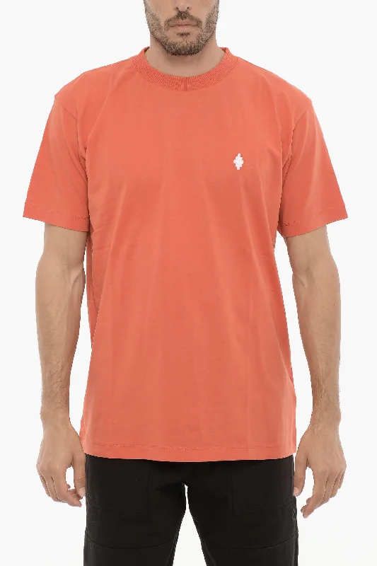 Marcelo Burlon Solid Color Crew-neck T-Shirt with Cross Embroidery