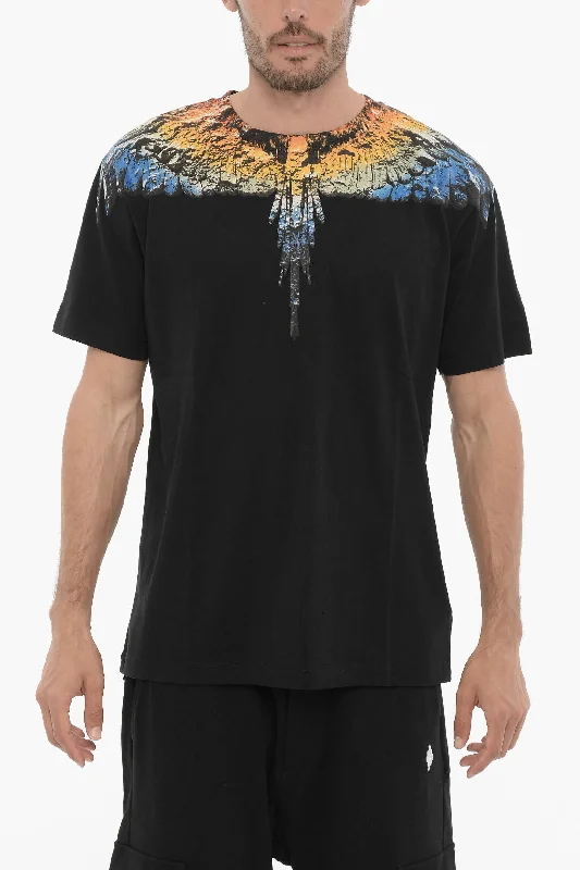 Marcelo Burlon Solid Color LUNAR WINGS Crew-neck T-Shirt with Iconic Print