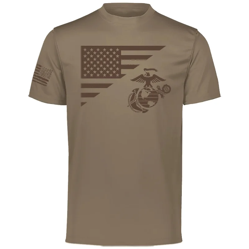 Price Cut Marines Split Flag & EGA Coyote Performance Tee with Flag Sleeve