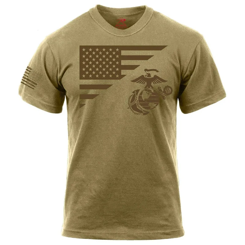 Quick Sale Marines Split Flag & EGA Coyote Tee with Flag Sleeve