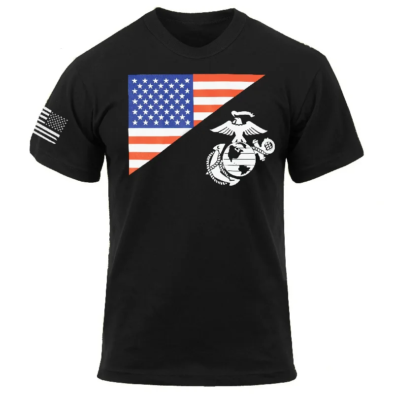 Massive Deals Marines Split Flag & EGA Black Tee with Flag Sleeve