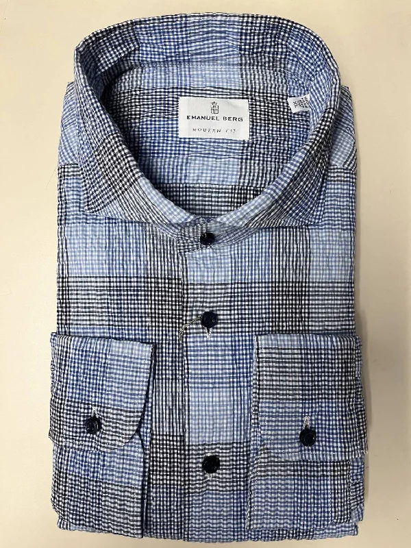 Marselie Crinkle Shirt In Blue Plaid