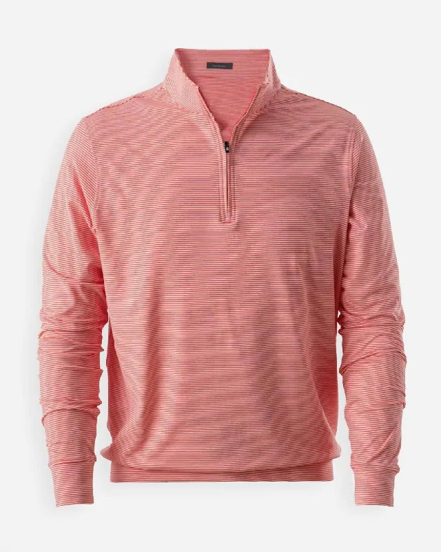 Men Carter Stripe Quater Zip Pullover In Coral