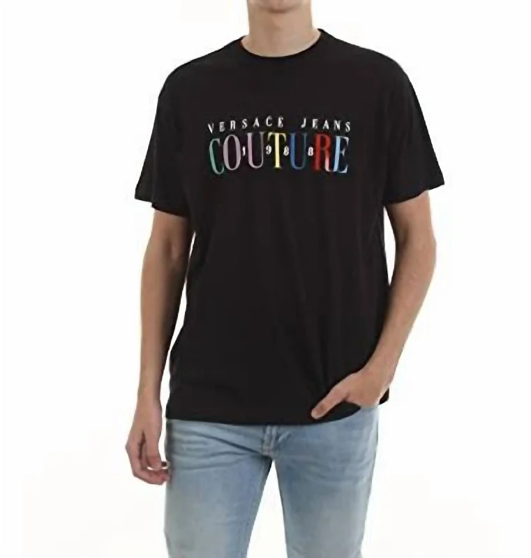 Men Colorful Logo Short Sleeve Cotton T-Shirt In Black