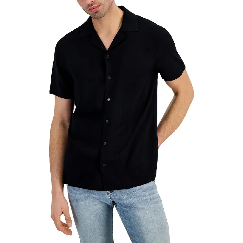 Mens Collar Short Sleeve Button-Down Shirt