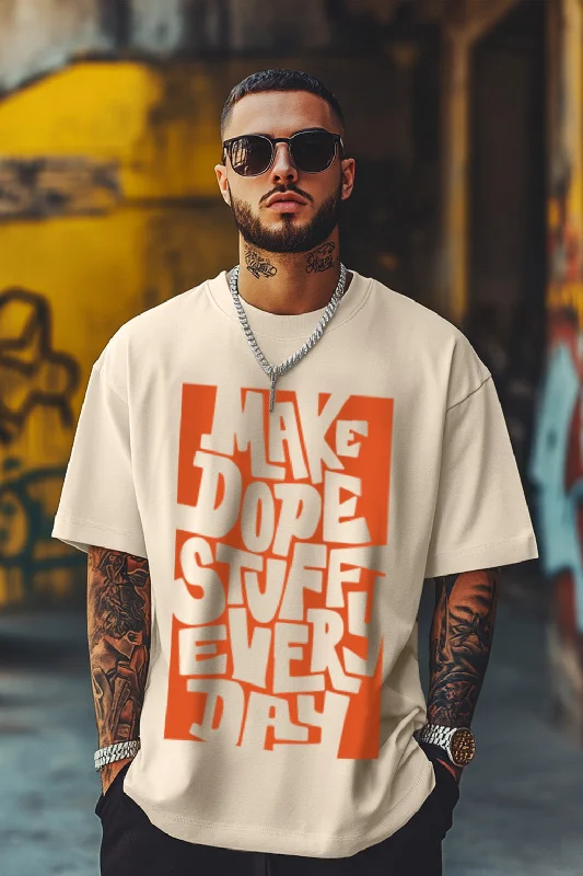 Overstock Dope Stuff Beige Oversized Front Graphic Printed Tshirt