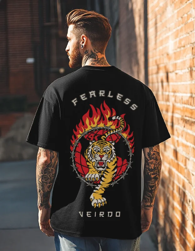 Price Fest Fearless Black Oversized Back Graphic Printed Tshirt