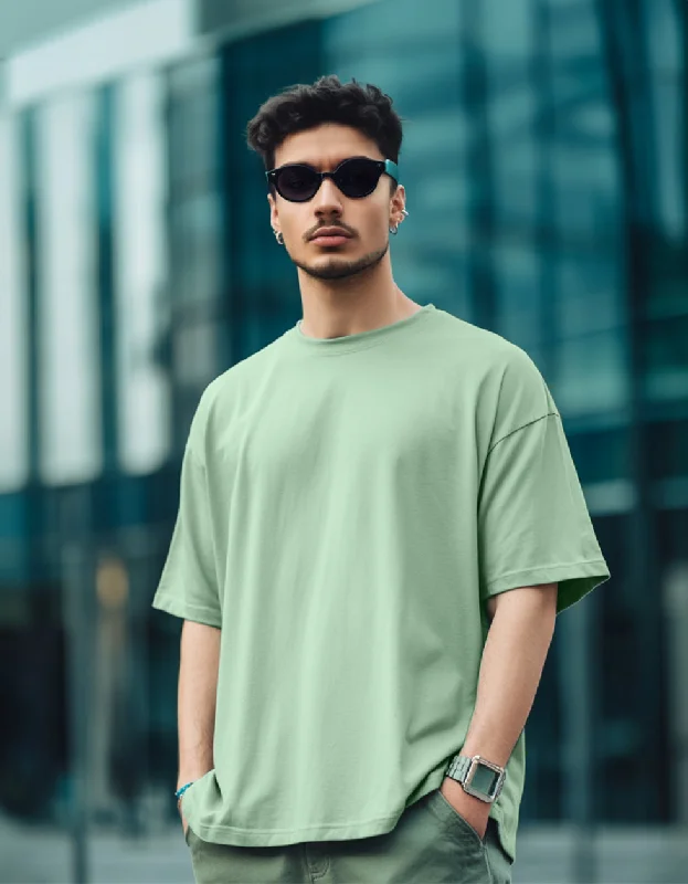 Huge Savings Green Plain Oversized T-shirt