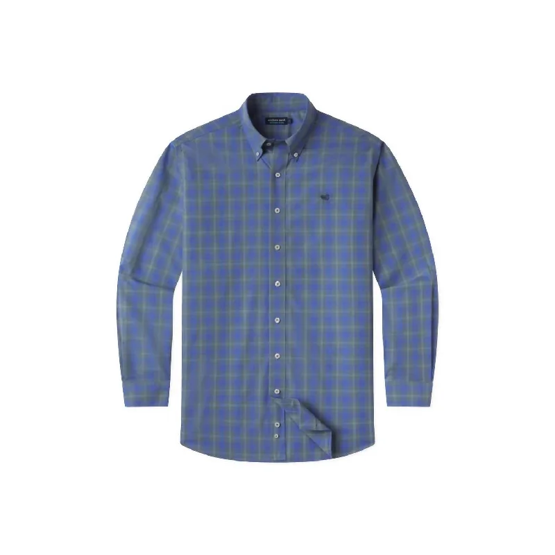 Men's Middleton Windowpane Shirt In Dark Green/royal Blue