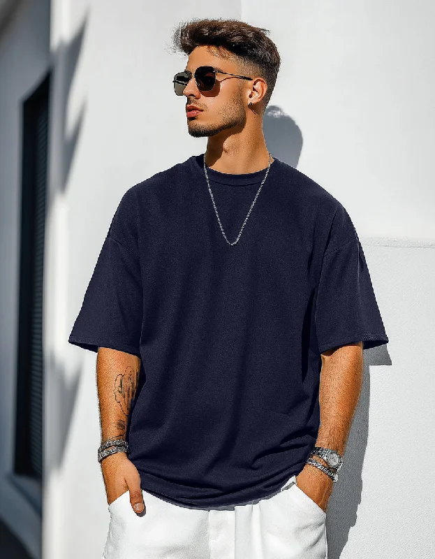 Steal Deal Navy Plain Oversized T-shirt