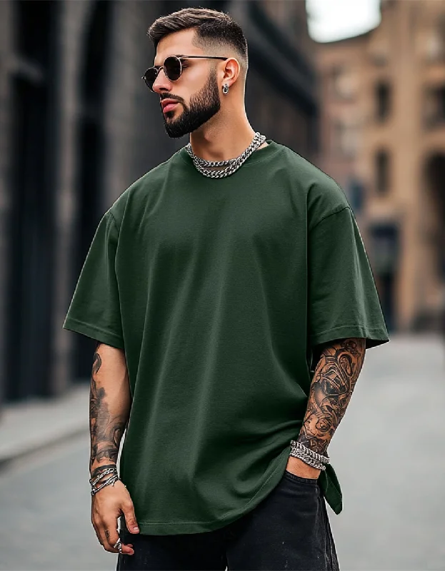 Online Deal Olive Solid Oversized T-shirt