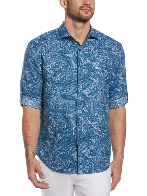 Mens Paisley Linen Button-Down Shirt