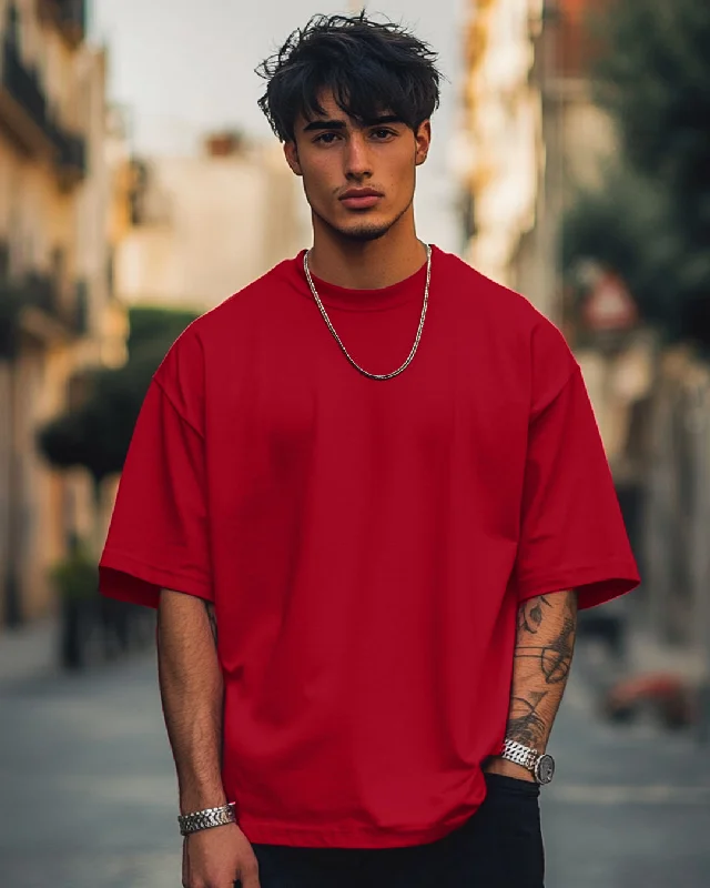 Super Discount Red Plain Oversized T-shirt
