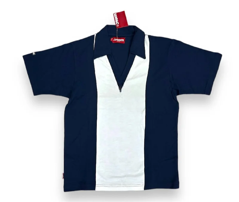 Stock Up Men's V Neck Polo Shirt In Navy And White