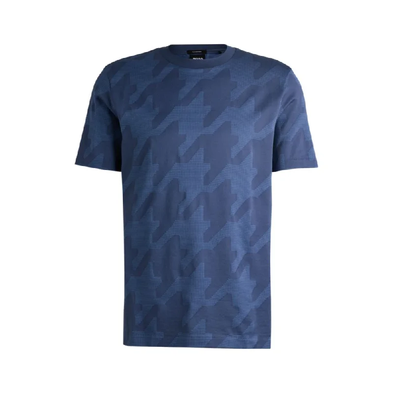 Mercerized-cotton T-shirt with houndstooth jacquard