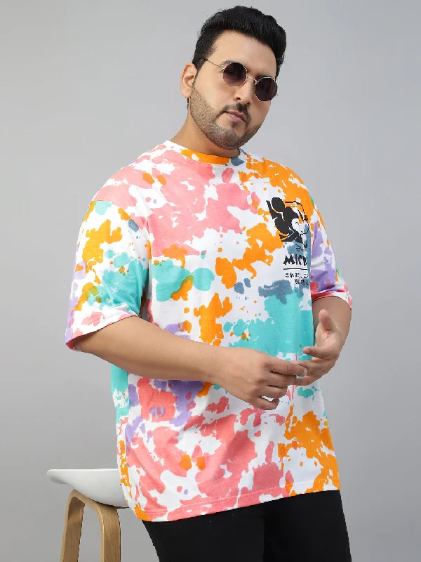 Special Discount Mickey Loves Music White Plus Size Oversized Tie-Die Printed Tshirt