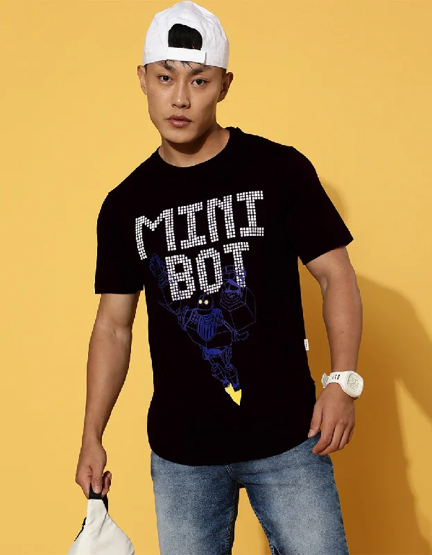 Bonus Offer Mini Bot Black Regular Chest Graphic Printed Tshirt