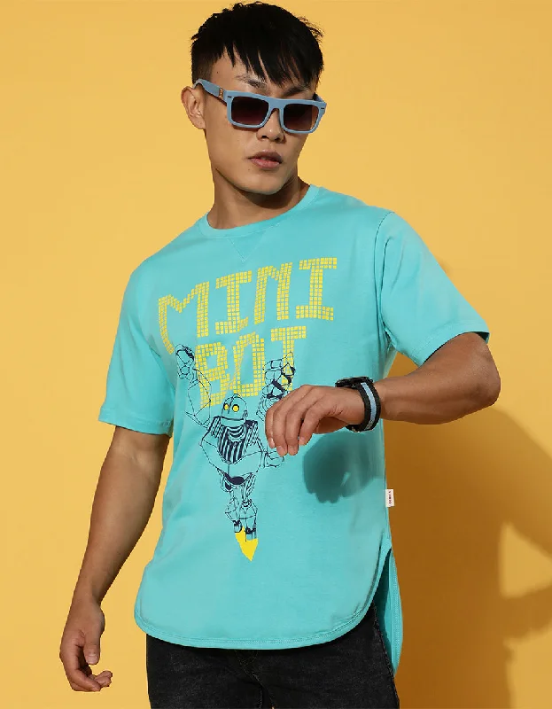 Special Savings Mini Bot Blue Men's Chest Graphic Printed Tshirt