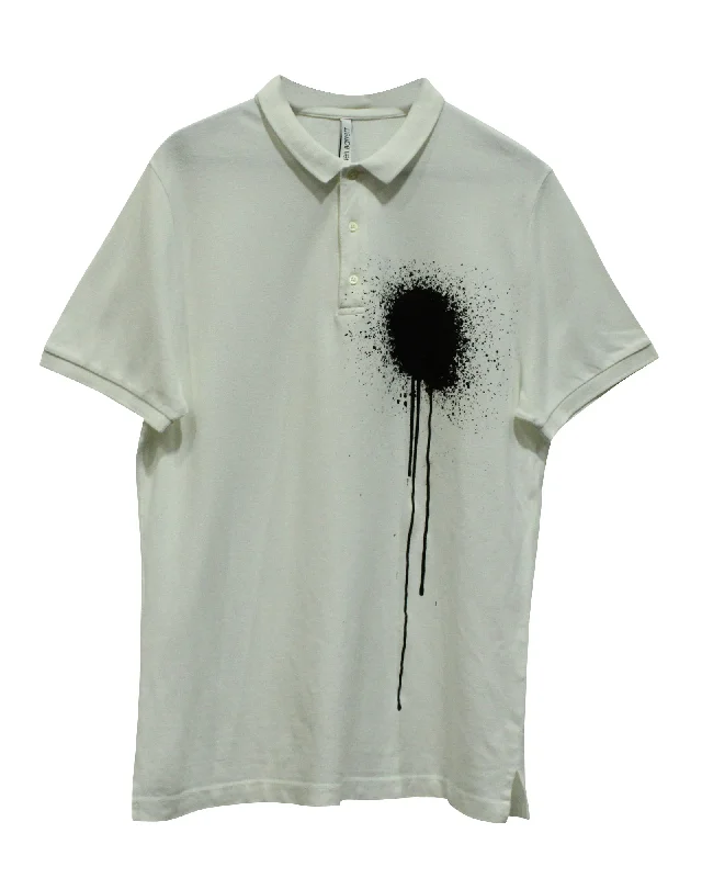 Deal Dash Neil Barett Spray Print Polo Shirt in White Cotton