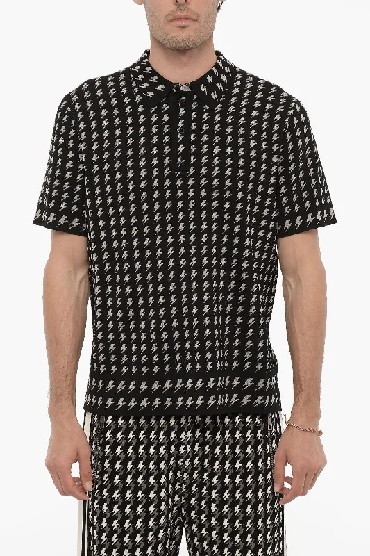 Neil Barrett Blouson Fit Polo Shirt with All-Over Thunderbolt Embroiderie