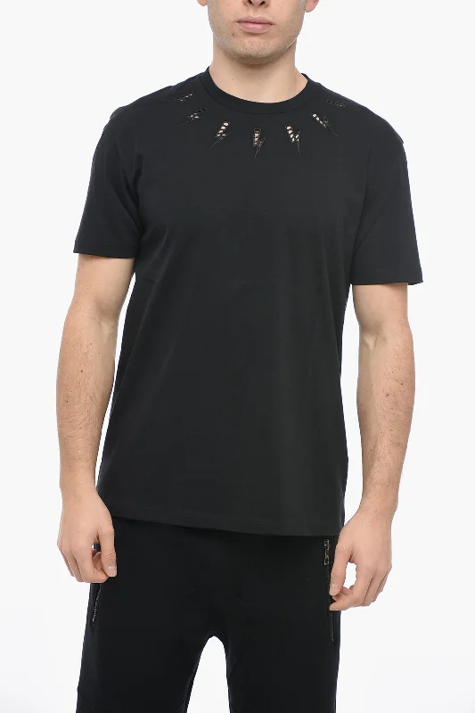 Neil Barrett Crew Neck BRODERIE ANGLAISE Slim Fit T-Shirt