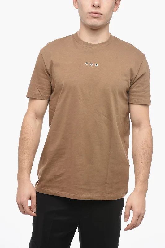 Neil Barrett Crew Neck EYELET T-Shirt with Decorative Detail