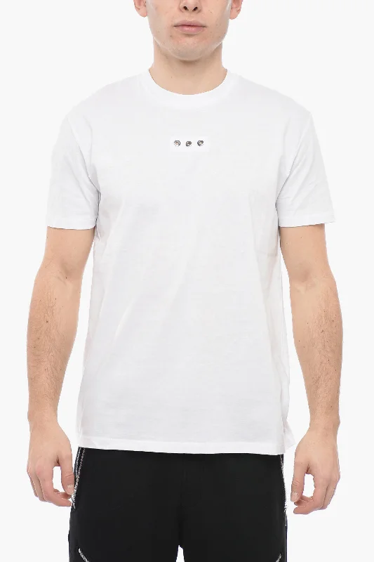 Neil Barrett Crew Neck EYELET T-Shirt with Decorative Detail