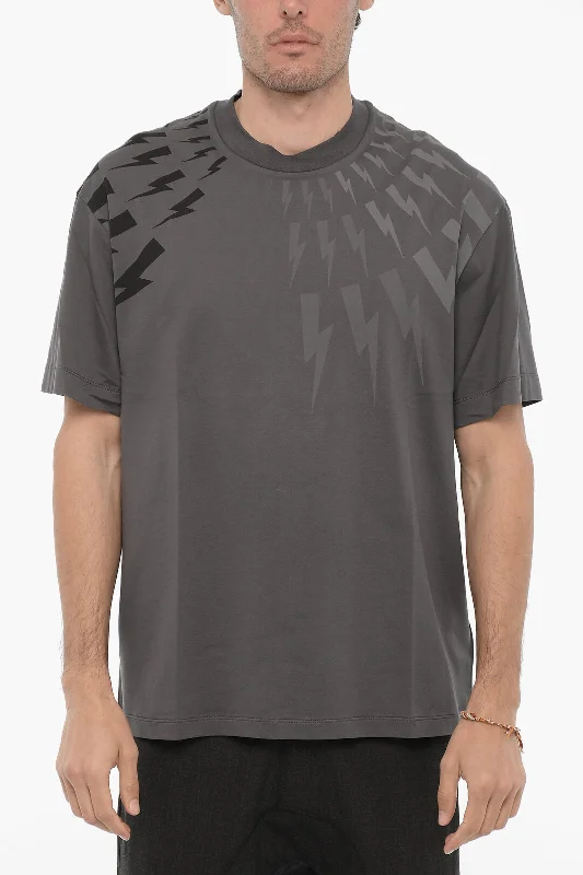 Neil Barrett Easy Fit Crew-Neck T-shirt with Ton-On-Ton Print