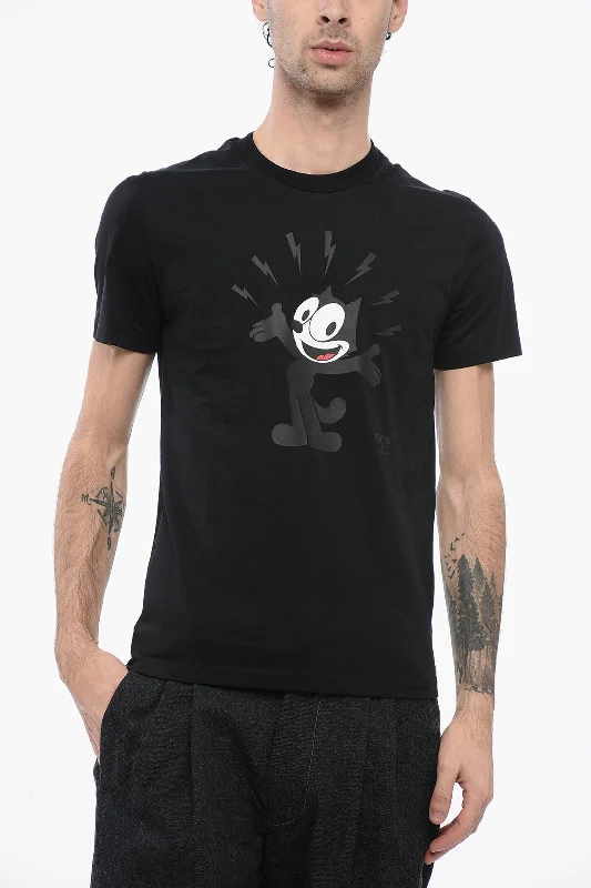 Neil Barrett Felix The Cat Solid Color Crew-Neck T-Shirt With Frontal Pri Xs Standard Size