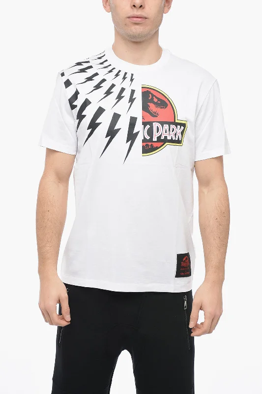 Neil Barrett JURASSIC PARK X NB Crew Neck HALF THUNDERBOLT Cotton T-Shirt