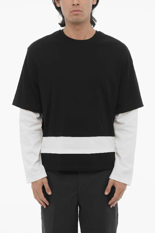 Neil Barrett Long Sleeves Two-Tone READY-STYLE Crew-neck T-shirt