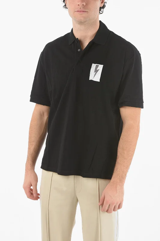 Neil Barrett Loose Fit FLAG BOLT Polo with Printed Logo